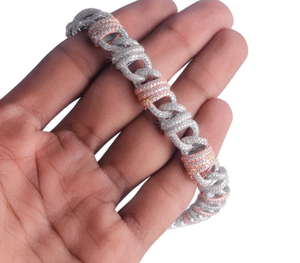 Collar de Plata de Ley con Dijes de Estilo Hip Hop con Moissanita VVS1, Pasa el Test de Diamantes, Cadena Cubana de Dos Tonos con Detalles - Product Image 3