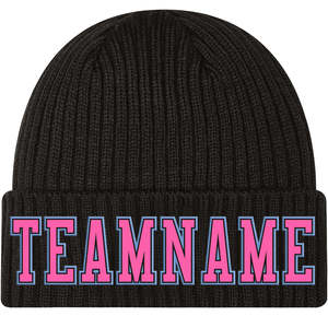 Gorro de punto acrílico 100% de alta calidad, gorro con puños cosidos en rosa y azul claro, decoración rasgada de tamaño ajustable para escenas de playa - Product Image 1