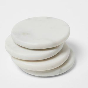 Nouveaux sous-verres en marbre blanc de qualité supérieure Lot de 4 sous-verres en pierre absorbante pour les boissons et la protection de la table Sous-verres élégants de luxe - Product Image 2