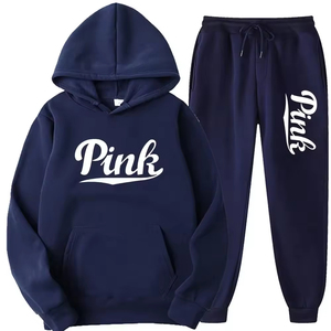 Ensemble de survêtement décontracté unisexe d'hiver à imprimé tendance, haut court à capuche rose, pantalon de sport, ensemble 2 pièces pour la course à pied, le jogging et le sport - Product Image 3