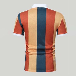 Men's Color Blocked Striped Short Sleeve Knitted Polo <b>Shirt</b> Casual Zipper <b>Collar</b> Design - Product Image 3