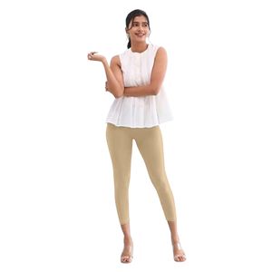 Trendmalls Women's Super Combed Cotton Elastane Stretch Knitted Comfortable Cropped <b>Leggings</b> Ultrasoft Waistband (WL01-Beige) - Product Image 1