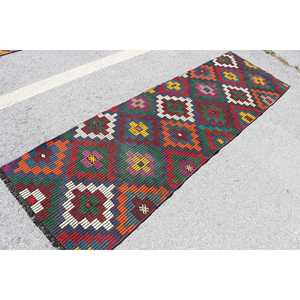 Alfombra Turca de 2.6x8.4 pies, Alfombra Vintage, Alfombra de Lana con Diseño Floral Rojo y Verde - Product Image 2