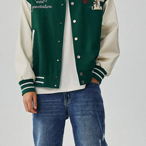 Blouson universitaire ODM de qualité pour homme, en laine longue et fine avec manches en cuir véritable, respirant et coupe-vent, idéal pour l'hiver - Product Image 6