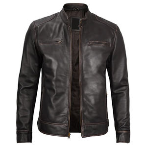 Veste de motard en cuir véritable de mouton brun pour homme de qualité supérieure, ceinture en toile, fermeture éclair asymétrique, design multi-poches, vintage - Product Image 4