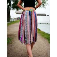Falda Larga Bohemia Chic de Seda Reciclada de Sari, Estilo Casual Multicolor, Talla Única, 2 Piezas en Tela Vaquera y Gasa