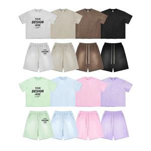 Streetwear Ensemble d'été deux pièces délavé au soleil et à l'acide avec logo personnalisé Ensemble short et t-shirt pour femmes - Product Image 1
