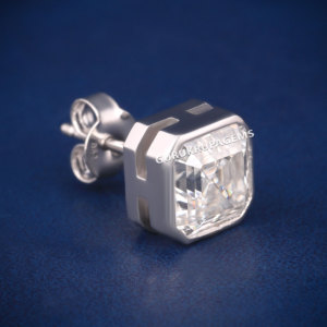 Pendientes de tuerca de diamante de moissanita con corte Asscher de 2CT, pendientes de tuerca cuadrados de plata 925 VVS Clarity Premium - Product Image 4
