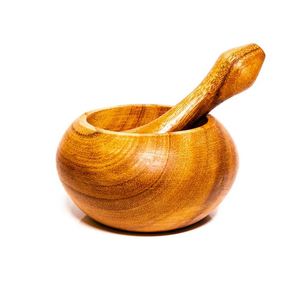 Mortier et pilon en bois marron classique pour restaurant à la maison accessoires de cuisine outils pour herbes et épices broyeur de médicaments en granit - Product Image 5