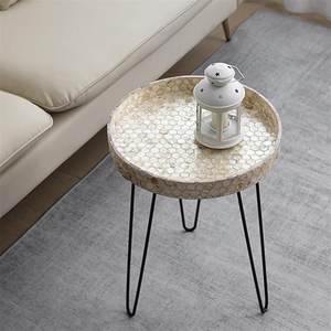 Table basse ronde en nacre au design moderne et sain avec pieds en métal Meubles de salon - Product Image 5
