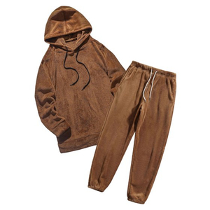 Ensemble de survêtement en molleton respirant pour homme, deux pièces, sweat à capuche avec fermeture éclair intégrale et pantalon évasé, molleton 100% coton, jogging tendance - Product Image 1