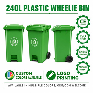 Contenedor de <span class=keywords><strong>Basura</strong></span> Comercial de 240L, Ecológico, de HDPE, con Ruedas, Tapas y Tapón de Drenaje, Resistente, para Interiores/Exteriores - Product Image 6