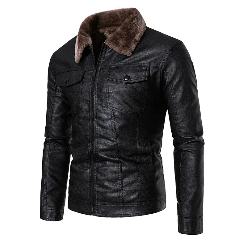 Herbst/Winter Leder Motorrad jacke Herren Freizeit Tasche Motorrad Pelz kragen warme Kaschmir Mantel Damen Mantel M-4XL