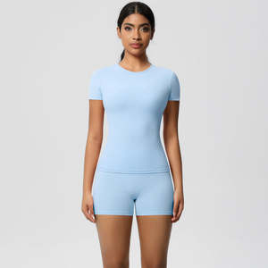 OEM 2026 Nuevo Conjunto Deportivo Atlético de Cintura Alta para Mujer, Ropa Deportiva para Gimnasio, Camiseta Ajustada de Manga Corta, Conjuntos para Correr y Yoga - Product Image 6