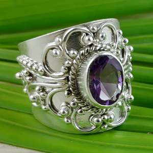 Navya Craft Handmade 925 Sterling <b>Silver</b> Women's <b>Ring</b> with Amethyst & Pear Cut Diamond Bezel <b>Set</b> Sizes 4 to 14 US Everyday Wear - Product Image 5