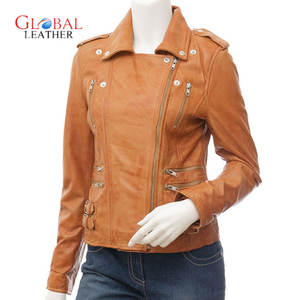 Chaqueta de Piel de Oveja Real para Mujer, Color Beige - Product Image 3