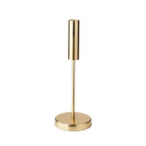 Bougeoir simple doré avec une forme cylindrique pour la bougie et une base ronde pour la stabilité décorative pour la maison - Product Image 1