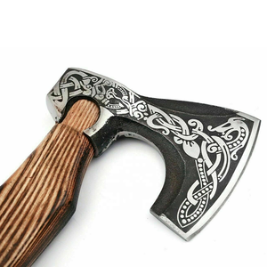 Industrial Grade Damascus Steel <b>Axe</b> & Hatchet Quality Carbon Steel Head with Wooden <b>Handle</b> - Product Image 1