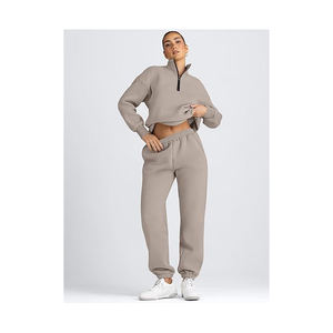 ชุดเสื้อผ้า2ชิ้นแนวลำลองของผู้หญิงกางเกงเอวลอยลายทางมีซิปแขนยาวกางเกงขาสั้นสีทึบสำหรับกีฬากลางแจ้ง2025ฤดูใบไม้ร่วง - Product Image 3