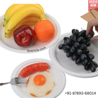 Assiettes jetables modernes haut de gamme en bagasse écologique, 6 pouces, blanc naturel, pour mariages, anniversaires et événements