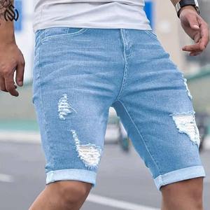 Men's High Quality Custom Design <b>Playful</b> Distressed Denim Shorts 100% Cotton Solid High Street Style Elastic Waist Breathable - Product Image 5