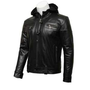 Veste en cuir noir pour homme, style classique slim, veste bomber, veste de motard, veste de moto pour l'hiver. - Product Image 2