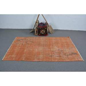 Alfombra de área de lana turca Vintage 3.8ft X 6.7ft Naranja Oasis Técnica de tejido plano Rectángulo grande Diseño de pasillo para habitaciones Látex - Product Image 3