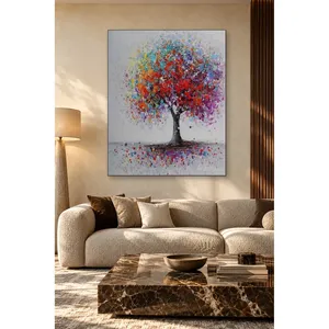 Impression sur toile Fida d'un arbre coloré à pois sur fond gris - Product Image 4