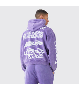 Traje de chándal lavado ácido Fabricante Logotipo personalizado Chándal de moda para hombre Bloque de color Conjunto de dos piezas con capucha - Product Image 3