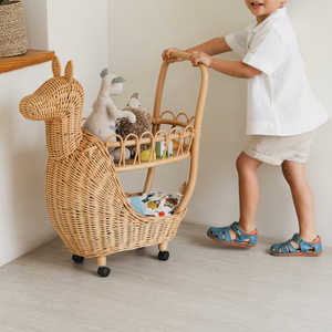 Fabuleux fait à la main rotin lama chariot en osier chariot à tirer rotin naturel Animal jouet Wagon pour chambre d'enfants semblant jouer décor de stockage - Product Image 6