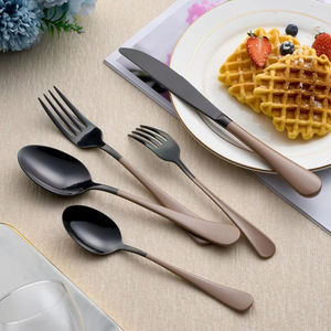 Ensemble de couverts en acier inoxydable poli avec poignée marron noir Vaisselle de cuisine finie miroir pour la fête pour l'événement de restaurants - Product Image 5