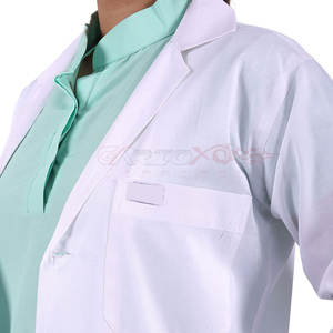 Bata de laboratorio de manga larga con costuras duraderas para personal de laboratorio y Hospital Bata de laboratorio blanca con cuello de solapa con muescas - Product Image 5