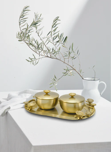 Plateau rectangulaire élégant et écologique en acier inoxydable fait à la main avec des accents floraux plaqués or pour une utilisation festive et domestique - Product Image 6