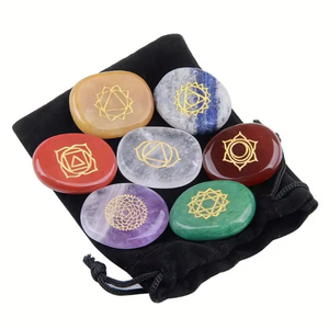 Juego de piedras curativas de cristal hechas a mano de 7 Chakras, piedras preciosas de ágata Natural, bolsa de terciopelo para Reiki, meditación, energía, recuerdo hecho a mano - Product Image 1