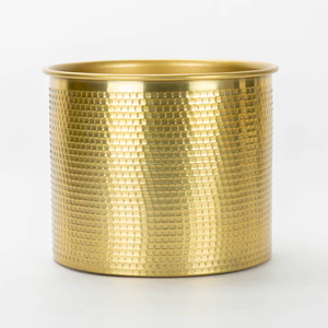 Ensemble de jardinières cylindriques en or brossé de qualité supérieure avec des pots métalliques modernes et élégants pour la décoration de la maison et du bureau - Product Image 5