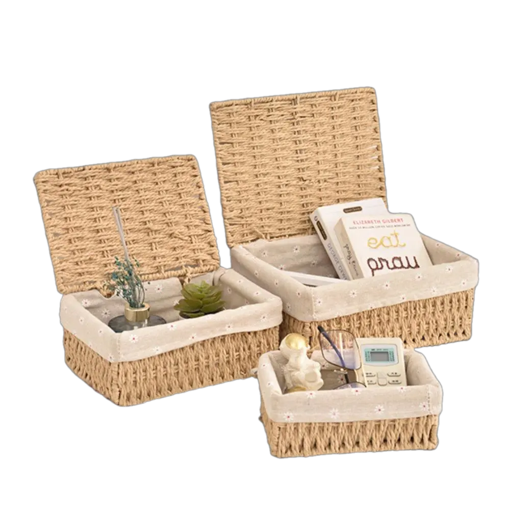 Hand-woven Nesting Wicker Seagrass Cube Storage Bins Wicker Storage Baskets with Liner for Shelves Organizing Decor in Viet Nam