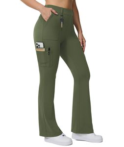 Pantalones Cargo Elásticos para Mujer OEM/ODM, Cintura Alta, Corte Bootcut, 6 Bolsillos, Suaves, para Yoga, Casual de Negocios, Ecológicos, de Lona 202 - Product Image 1