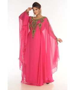 Rosa Georgette bordado Zari_Trabajo islámico-Kaftanes - Product Image 1