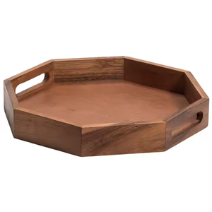 Plateau de tasses à café de table de chevet en forme de rond en bois pur de la meilleure qualité Vaisselle personnalisée Aliments affichés par l'artisanat en croissant - Product Image 3