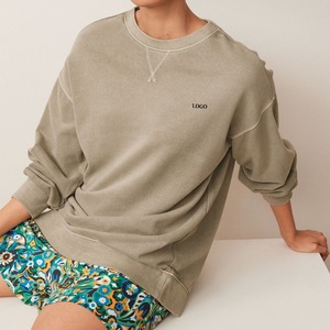 Sudaderas de cuello redondo con hombros caídos personalizadas de alta calidad, sudadera de mujer de Color sólido transpirable de gran tamaño, tarifa barata 2026 - Product Image 2