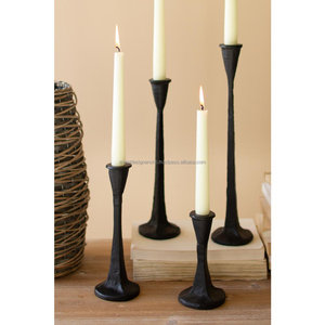 SET of FOUR CAST IRON <b>BLACK</b> TAPER CANDLE <b>HOLDERS</b> for Table Wedding and Party Decorative Centerpiece - Product Image 2