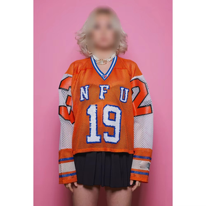 Vente en gros de maillots de football américains en maille surdimensionnée, 100% polyester sublimé, manches longues, streetwear - Product Image 4