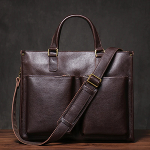 Classic Genuine Leather Laptop Messenger Shoulder <b>Bag</b> Durable Office Zipper Closure Protective Waterproof Lightweight Brown - Product Image 3