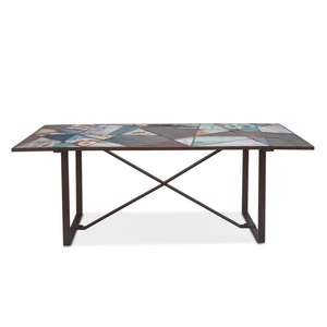 Mesa de comedor de madera maciza y hierro hecha a mano con acabado natural de color de metal recuperado, estilo industrial al por mayor - Product Image 1