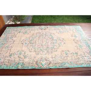 Alfombra Turca Vintage de 5.4x8.4 pies, Alfombra Azul con Diseño de Patchwork - Product Image 3