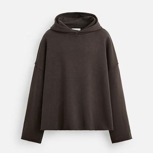 Sudadera clásica corta con capucha de algodón polar de 300 g/m². Sudadera con capucha de forro polar premium de alta densidad y hombros caídos. MOQ bajo - Product Image 1