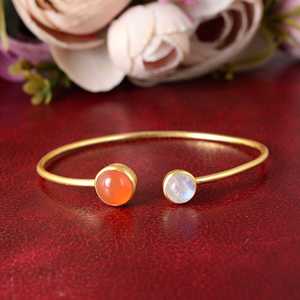 Trendy Demand <b>Boho</b> Gemstone Cuff <b>Boho</b> Brass Bangle for Women 18K Gold Plated Minimalist Open <b>Bracelet</b> for Wholesale OEM ODM - Product Image 5