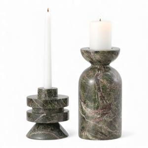 Par de Portavelas de Piedra Beige Natural con Forma Cónica y Estilo Rústico Moderno - Product Image 2