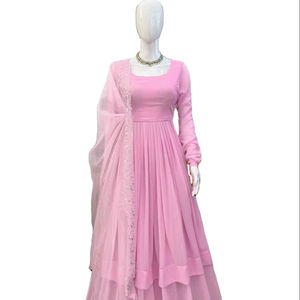 ชุดสูทอานาร์กาลี ซัลวาร์ คามีซ ผ้าจอร์เจตต์เนื้อหนา ลายพิมพ์ใหญ่ ดีไซน์เรียบหรู สีสันสดใส (แบบยาวและแบบสั้น) - Product Image 1