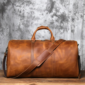 Sac de voyage pliable en cuir véritable, sac de week-end, fermeture à glissière, doublure en polyester durable, marron - Product Image 2